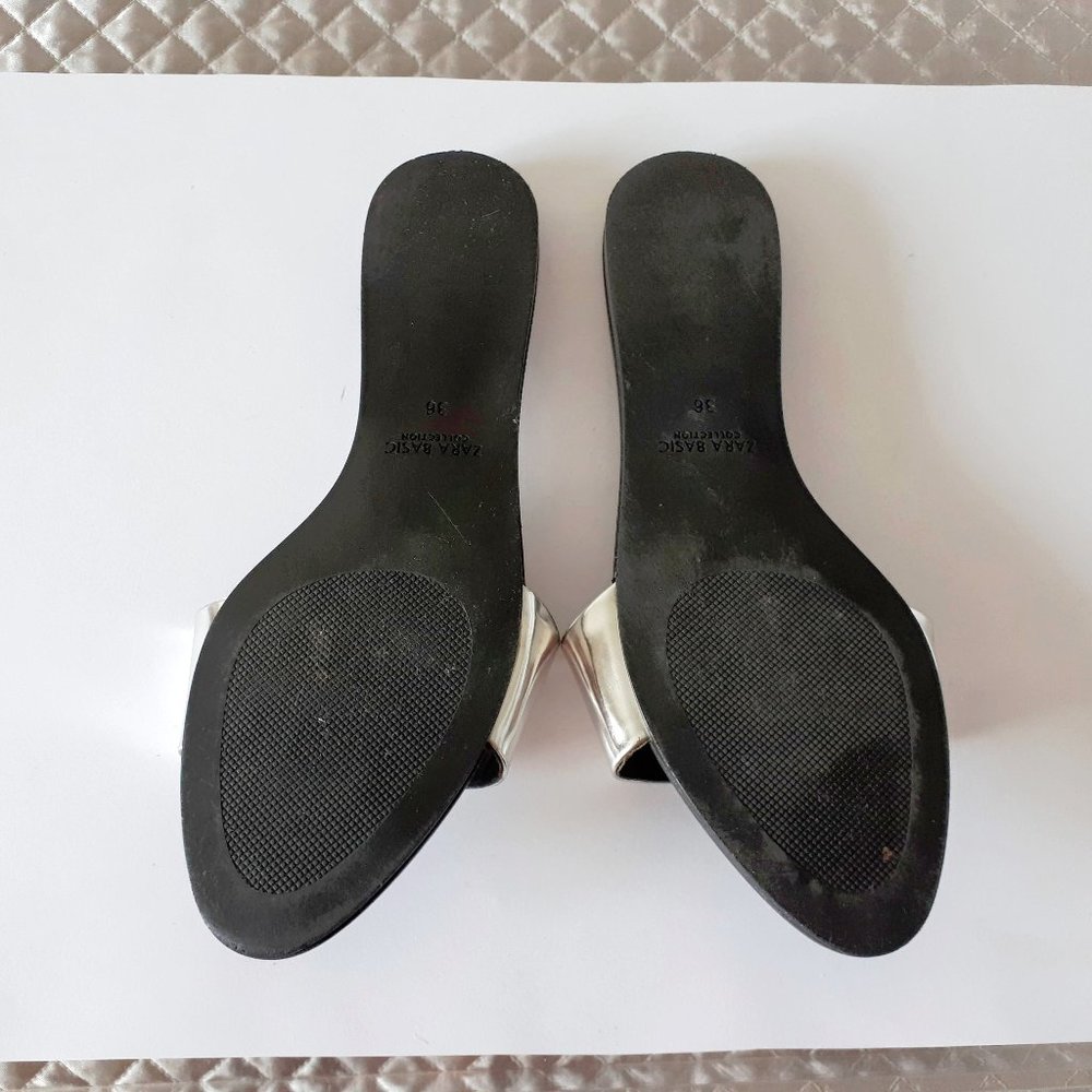 Zara patent metallic silver pool slide sandals - Picture 3 of 10
